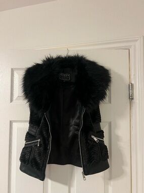 Guess Faux Fur Moto Vest Black XS – Leather Look Luxe Statement Piece